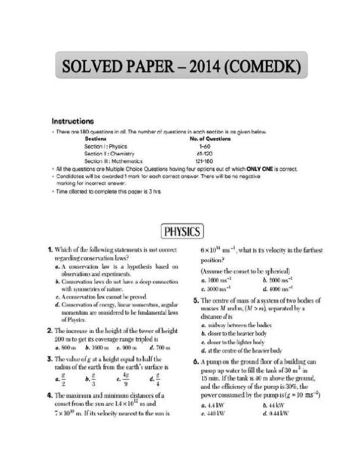 Comedk 2014 Question Paper with Solution PDF – Complete Exam Papers & Answers