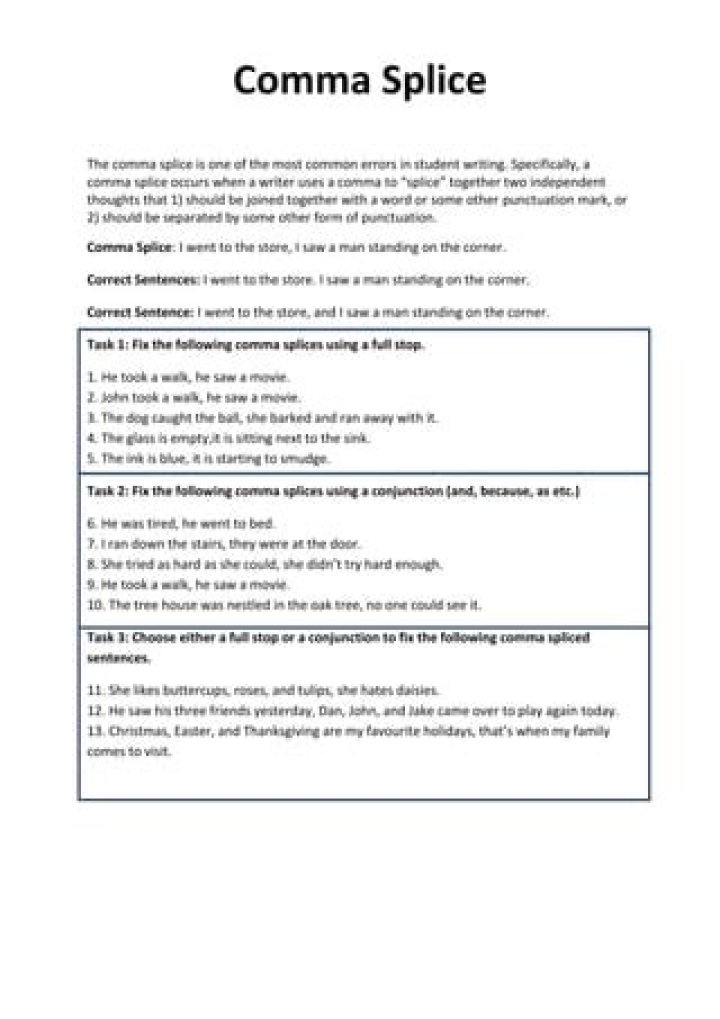Master Comma Splice Exercises with Answers – PDF Download