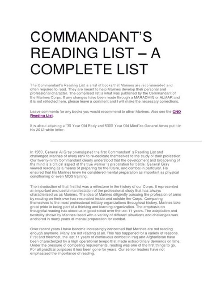 Commandant's Reading List PDF: Essential Military & Leadership Books