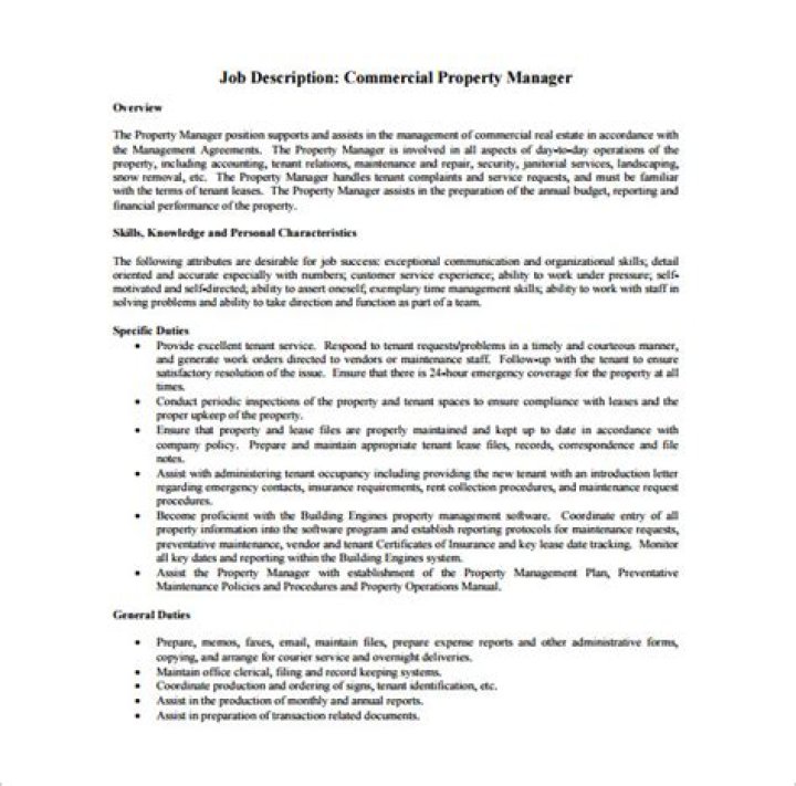 Commercial Property Manager Job Description PDF Guide
