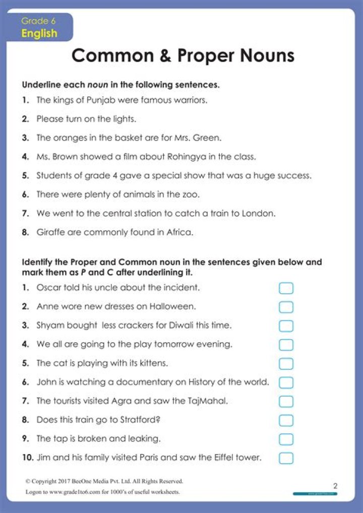Common and Proper Nouns Test PDF: Master Essential Grammar Skills