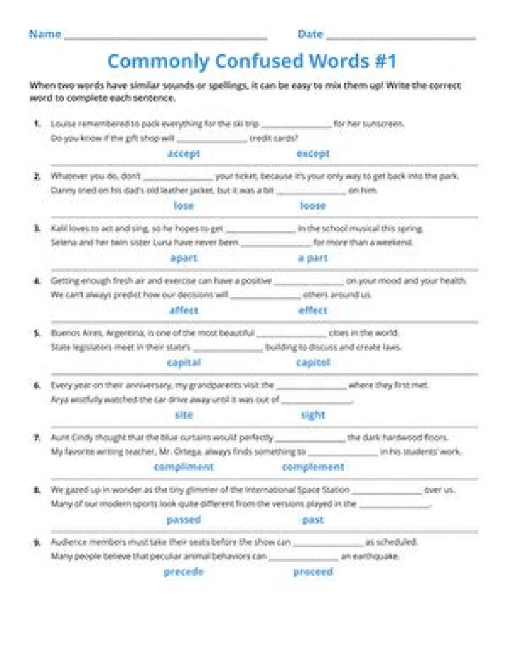 Commonly Confused Words Worksheets PDF – Master Grammar Mistakes