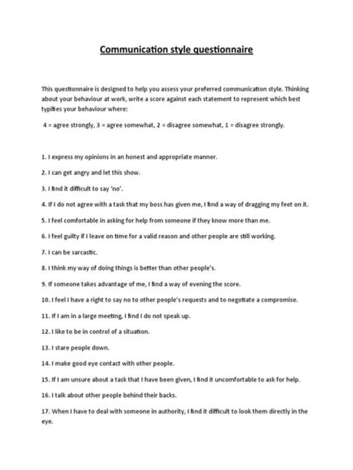 Communication Style Questionnaire Test PDF: Evaluate Your Communication Style
