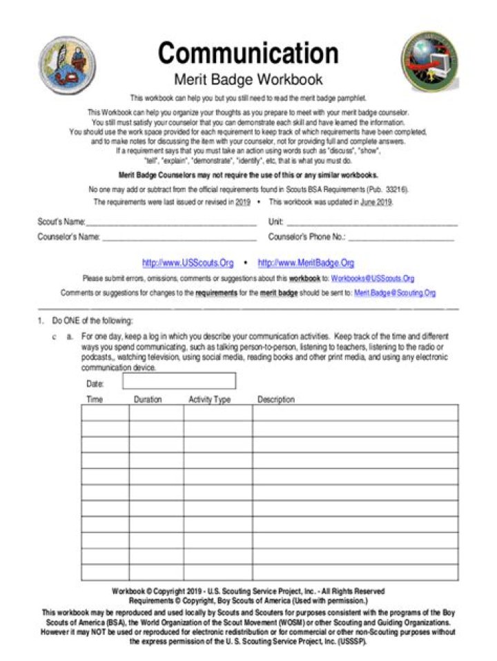 Communications Merit Badge Worksheet PDF Download