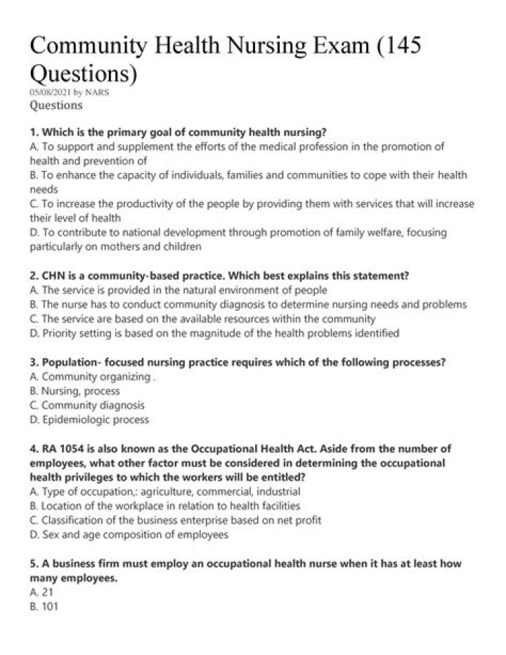Community Health Nursing Exam Questions & Answers PDF – Master Your Exam