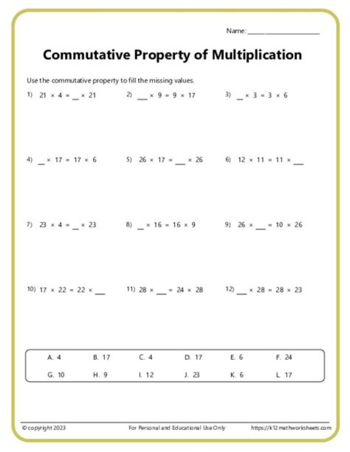 Free Commutative Property of Multiplication Worksheets PDF for Instant Practice