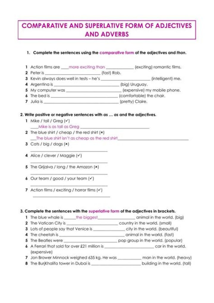 Comparative & Superlative Adjectives & Adverbs Exercises with Answers PDF