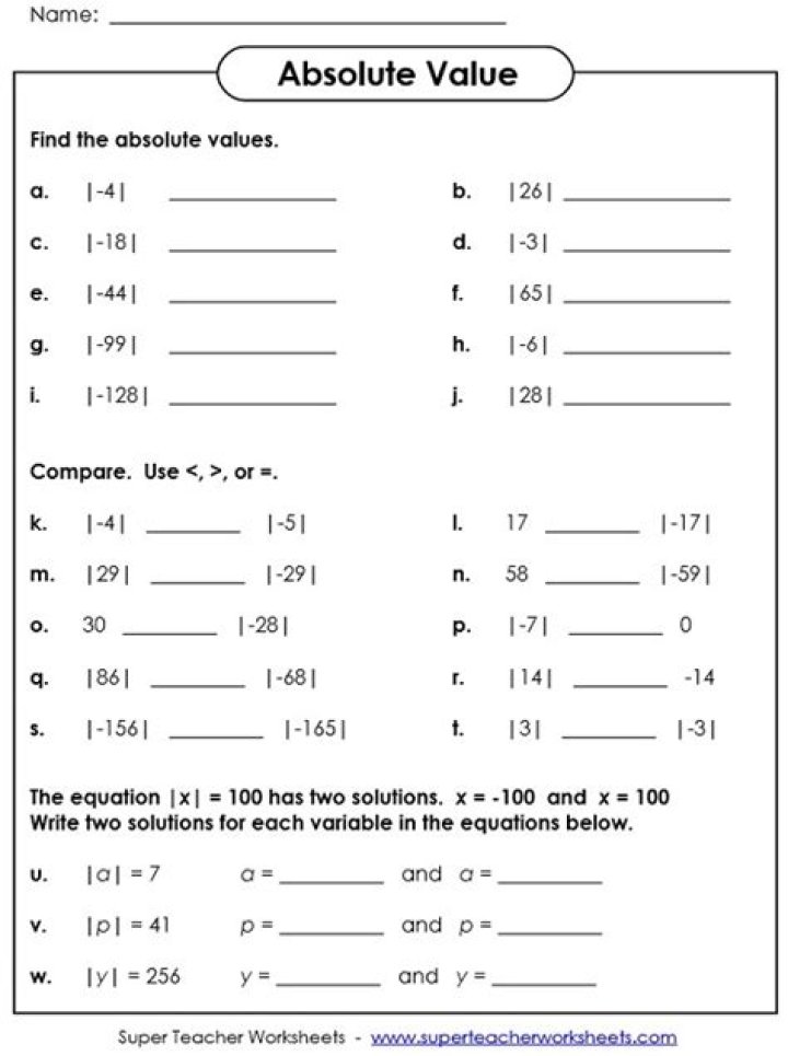 Compare Absolute Value Worksheets PDF – Free Printable Exercises