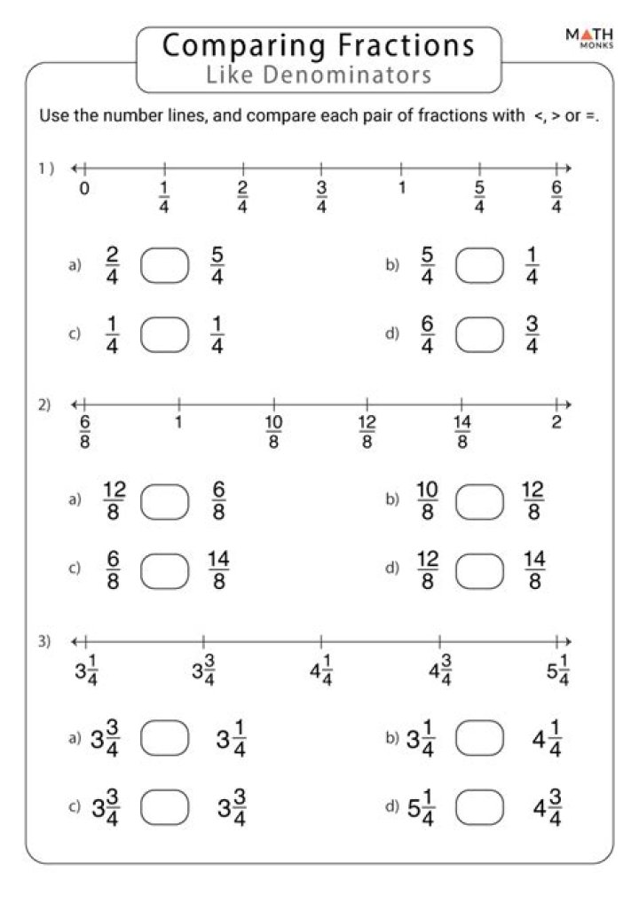 Free Comparing Fractions with Like Denominators Worksheet PDF