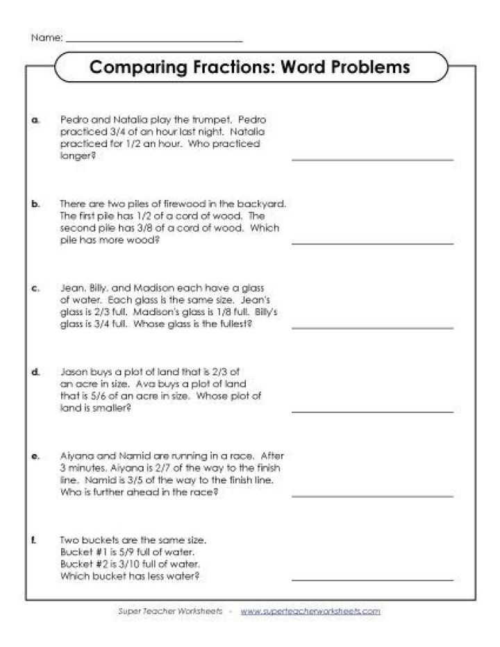 Comparing Fractions Word Problems Worksheet PDF – Practice & Mastery