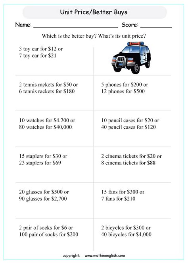 Compare Unit Prices Easily with This PDF Worksheet