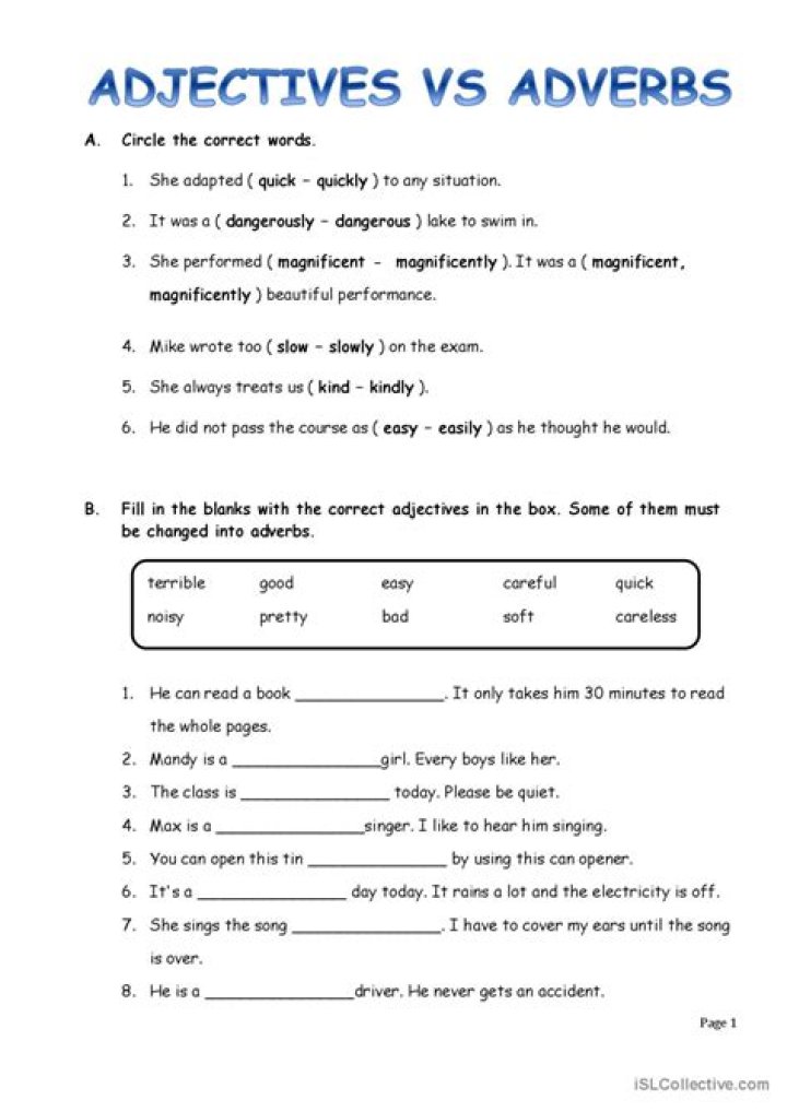 Free Comparison of Adverbs Exercises with Answers PDF