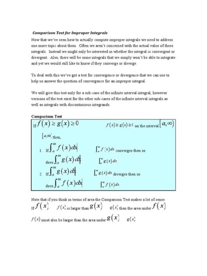 Comparison Test for Improper Integrals PDF – Step-by-Step Guide