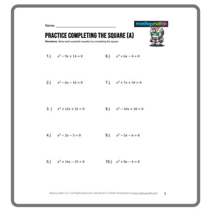 Master Completing the Square: Practice Problems & Step-by-Step Answers PDF