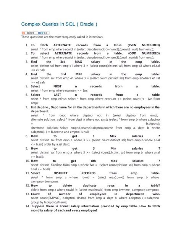 Complex SQL Queries Examples with Answers PDF Guide