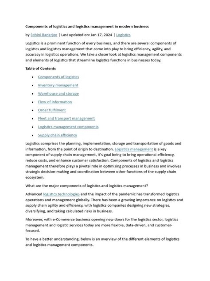Key Components of Logistics Management PDF: Essential Insights