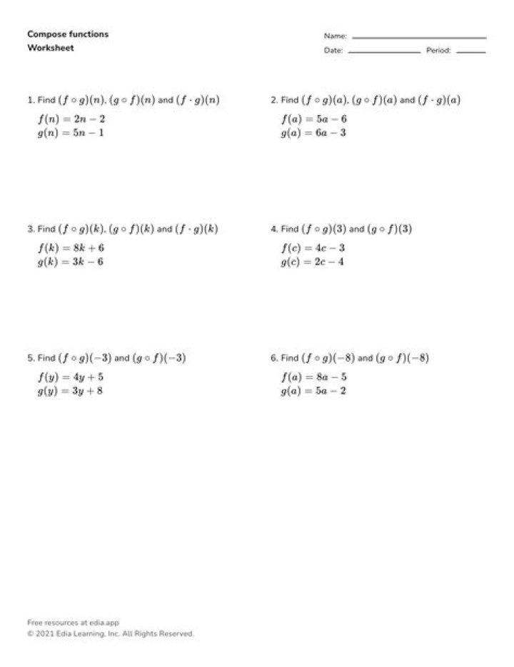 Free Composite Function Worksheet with Answers PDF - Instant Download