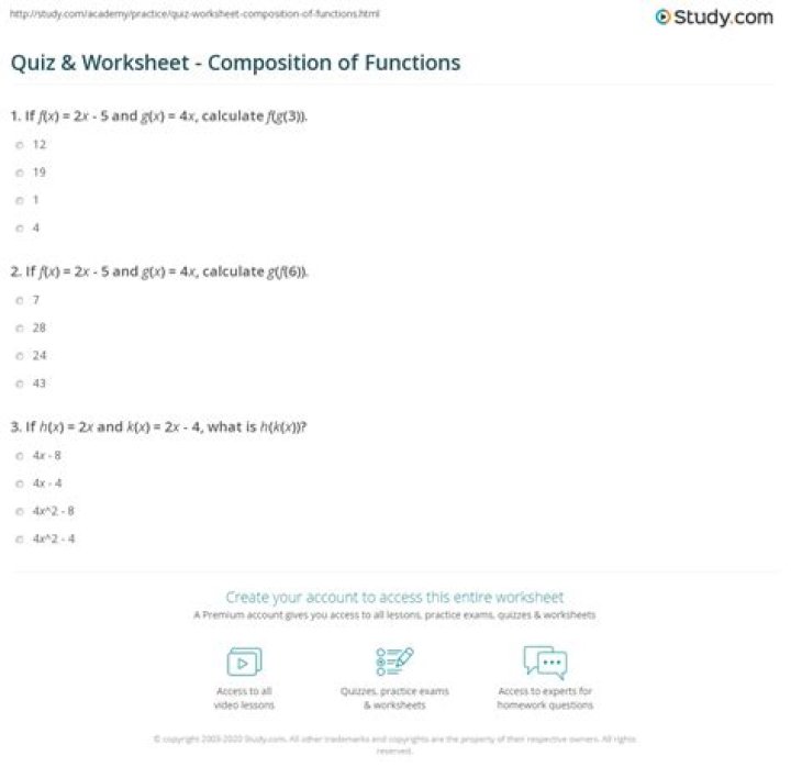 Composition of Functions Test Questions PDF: Practice & Solution Bundle