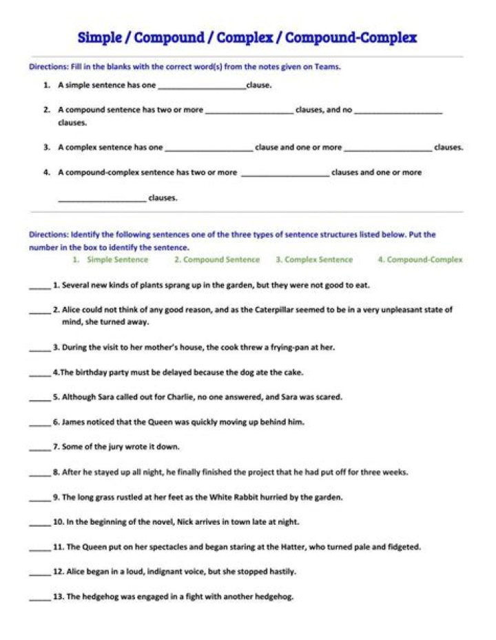 Compound Complex Sentence Worksheet PDF – Perfect for Grammar Practice