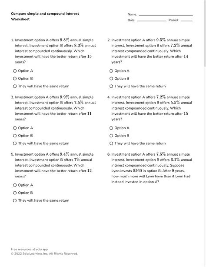 Compound Interest Multiple Choice Questions PDF: Master Financial Math