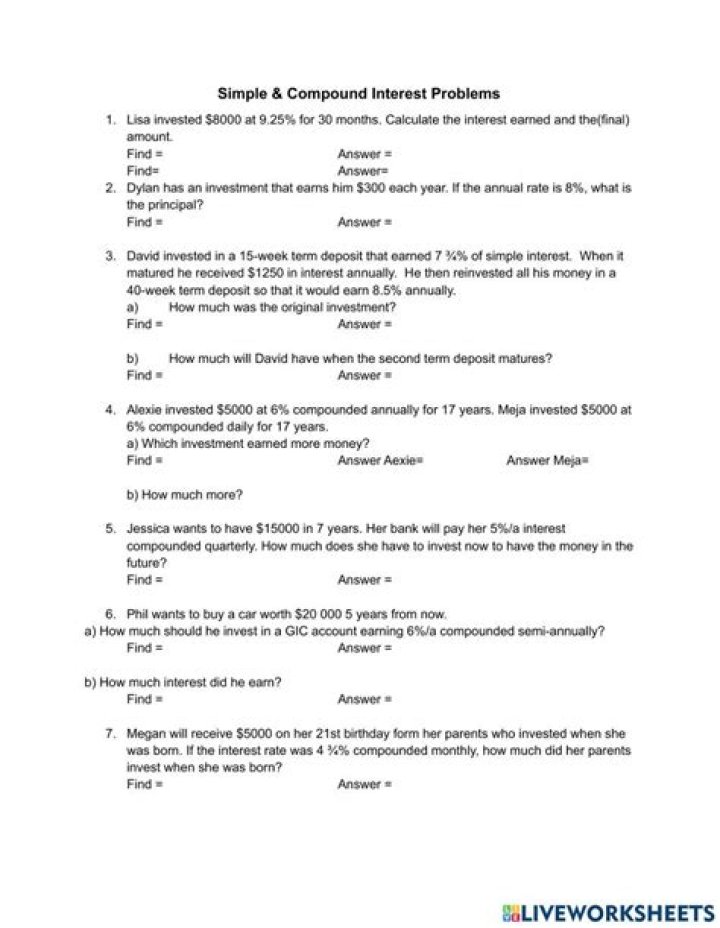 Compound Interest Practice Worksheet PDF – Master Savings Growth