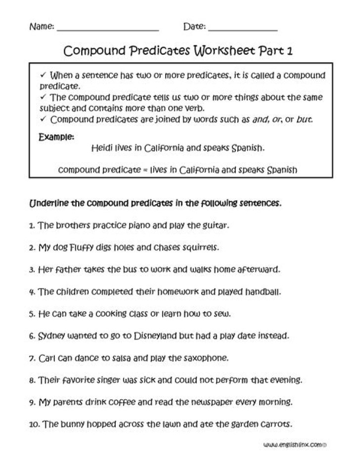 Compound Predicate Worksheets with Answers PDF – Instant Practice for Grammar Skills