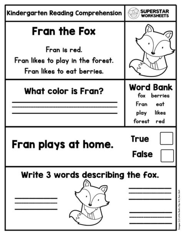 Comprehension Worksheets for Kindergarten PDF Download