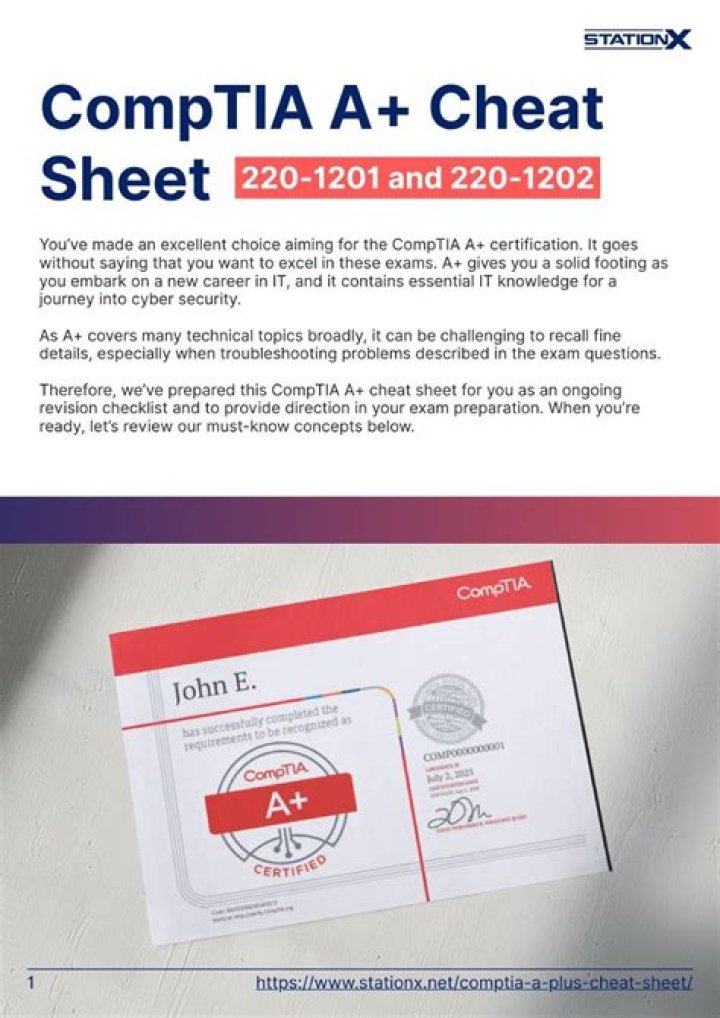 Comptia A1101 Cheat Sheet PDF – Quick Study Guide