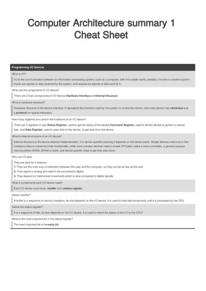 Computer Architecture Cheat Sheet PDF – Essential Quick Reference