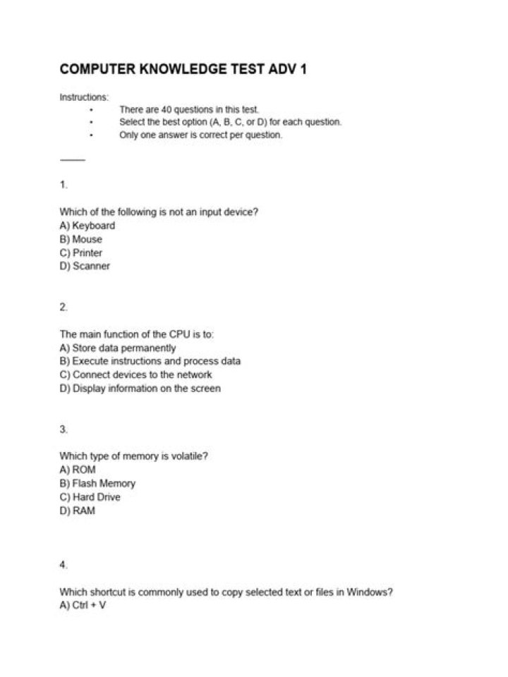 Free Computer Knowledge Test PDF for Instant Results
