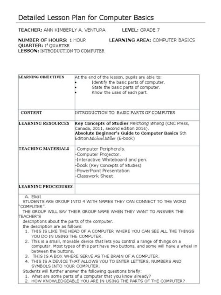 Computer Lesson Plan PDF for Effective Learning