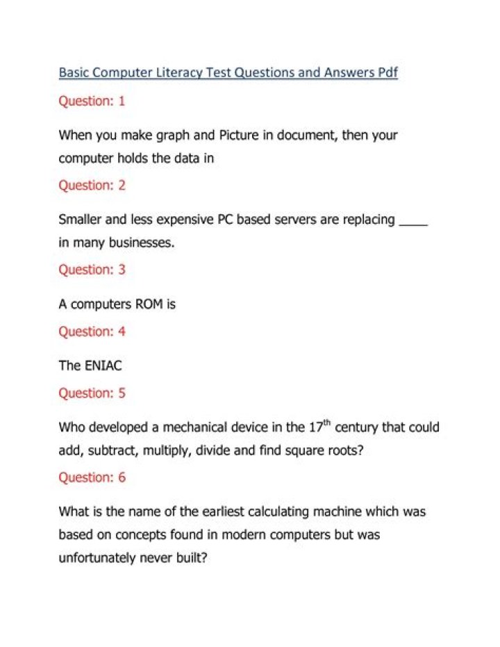 Computer Literacy Questions and Answers PDF: Master Basics for Beginners