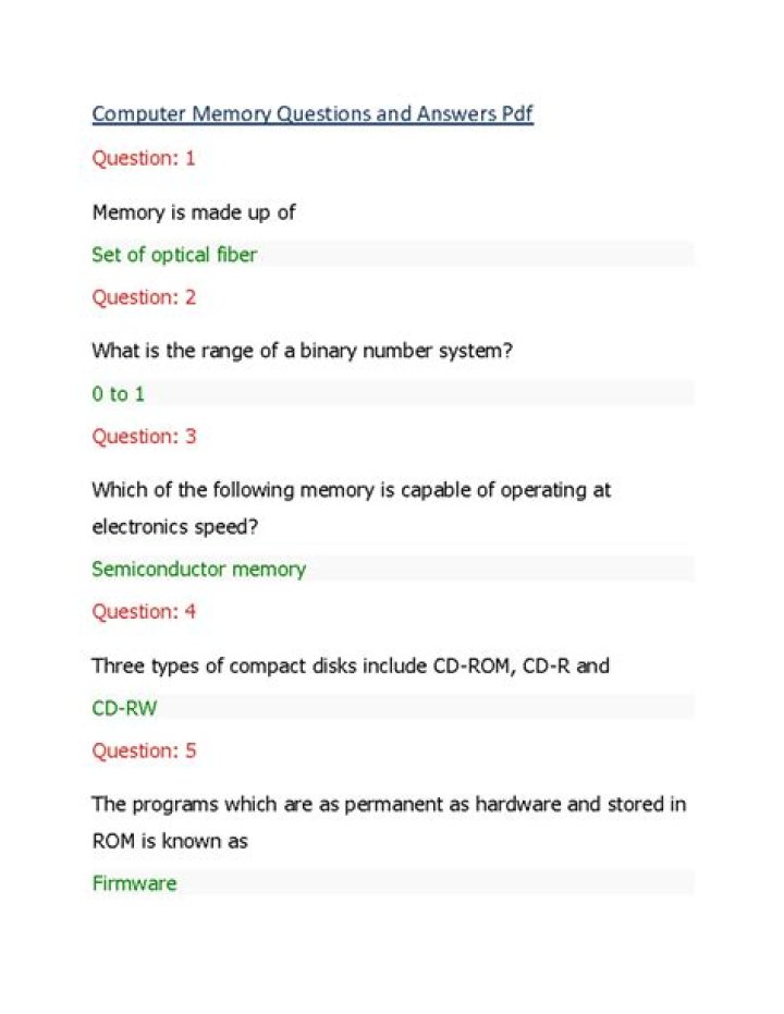 Computer Memory Questions and Answers PDF – Expert Guide