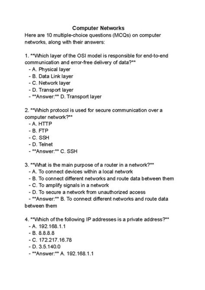 Computer Networks Multiple Choice Questions with Answers PDF