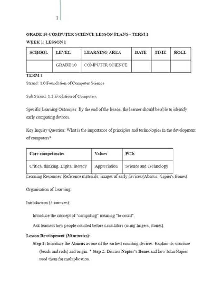 Comprehensive Computer Science Lesson Plans PDF for Teachers