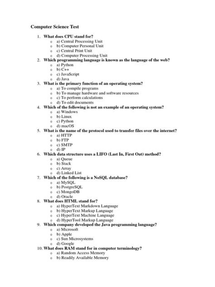 Free Computer Science Test PDF: Practice Now