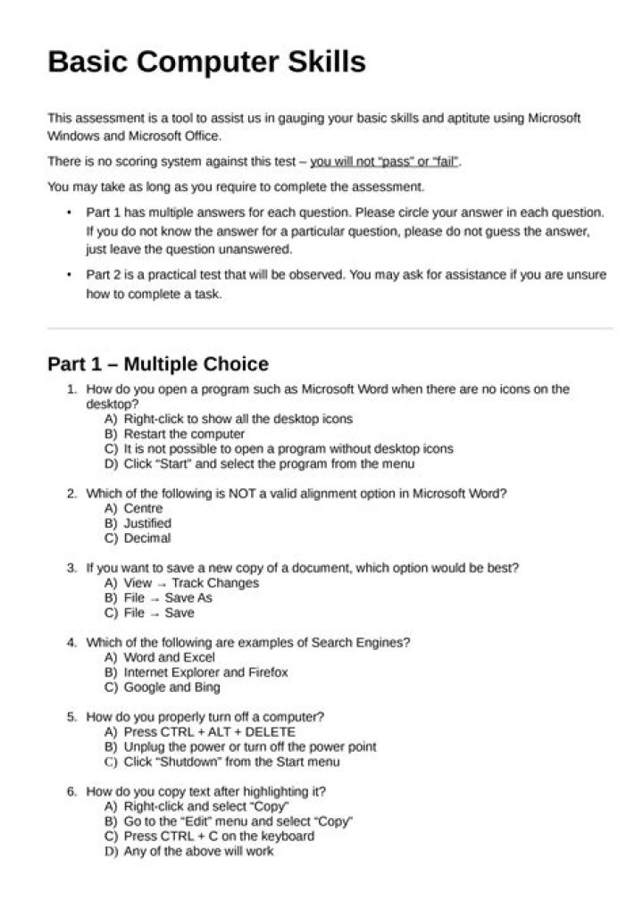 Computer Skill Test Questions with Answers PDF – Download Now