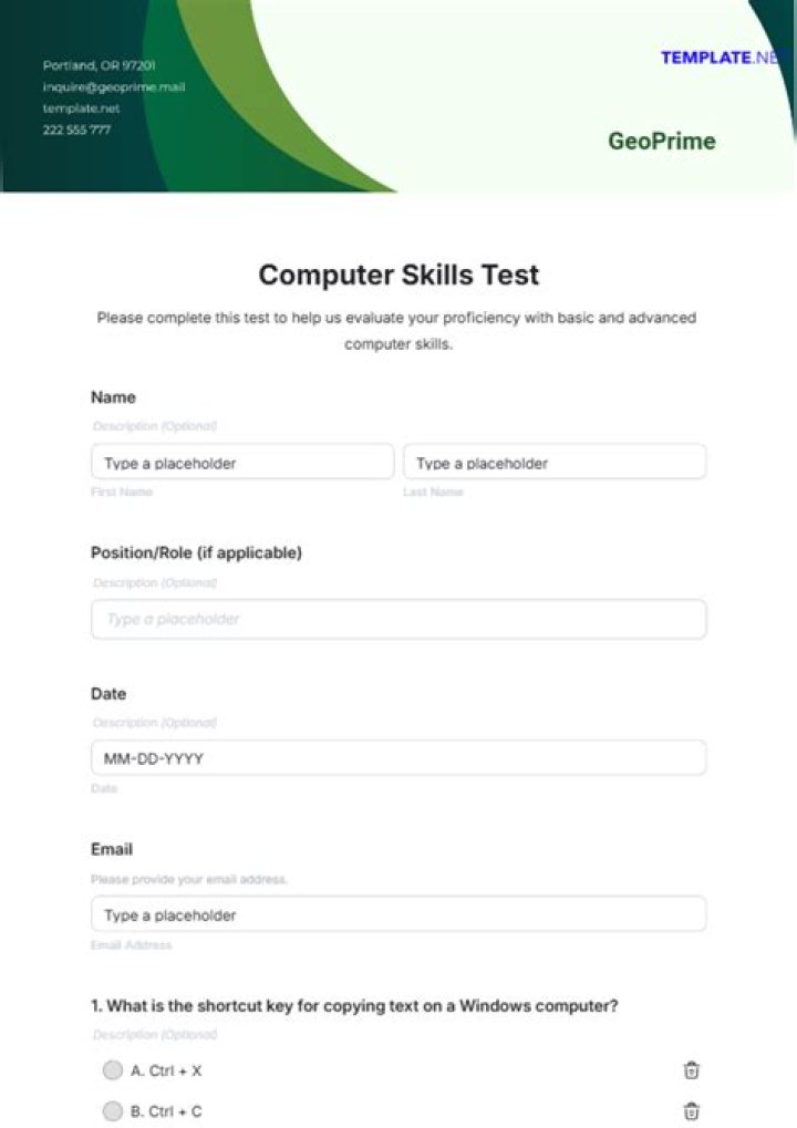 Free Computer Skills Practice Test with Answers PDF
