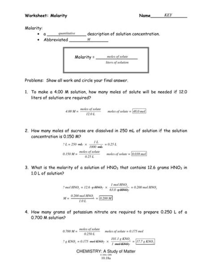 Concentration & Molarity PhET Chemistry Labs Answer Key PDF