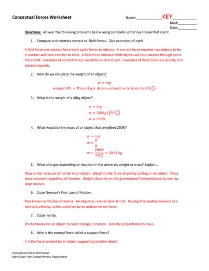 Conceptual Physics Worksheets PDF: Free Printable Learning Tools