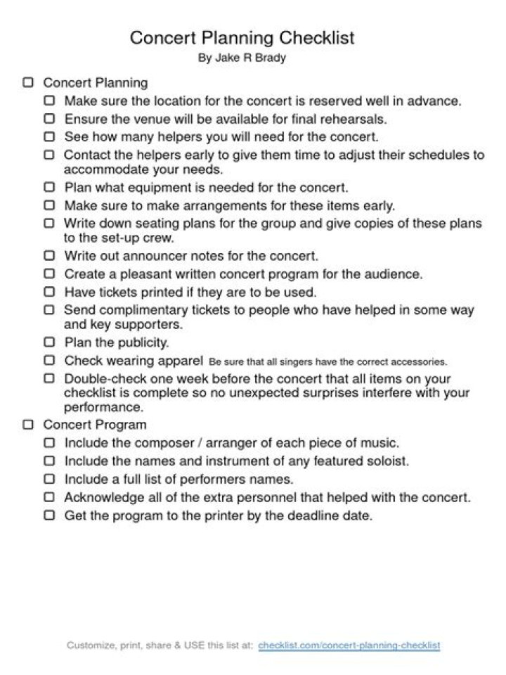 Concert Planning Checklist PDF: Get Organized & Succeed