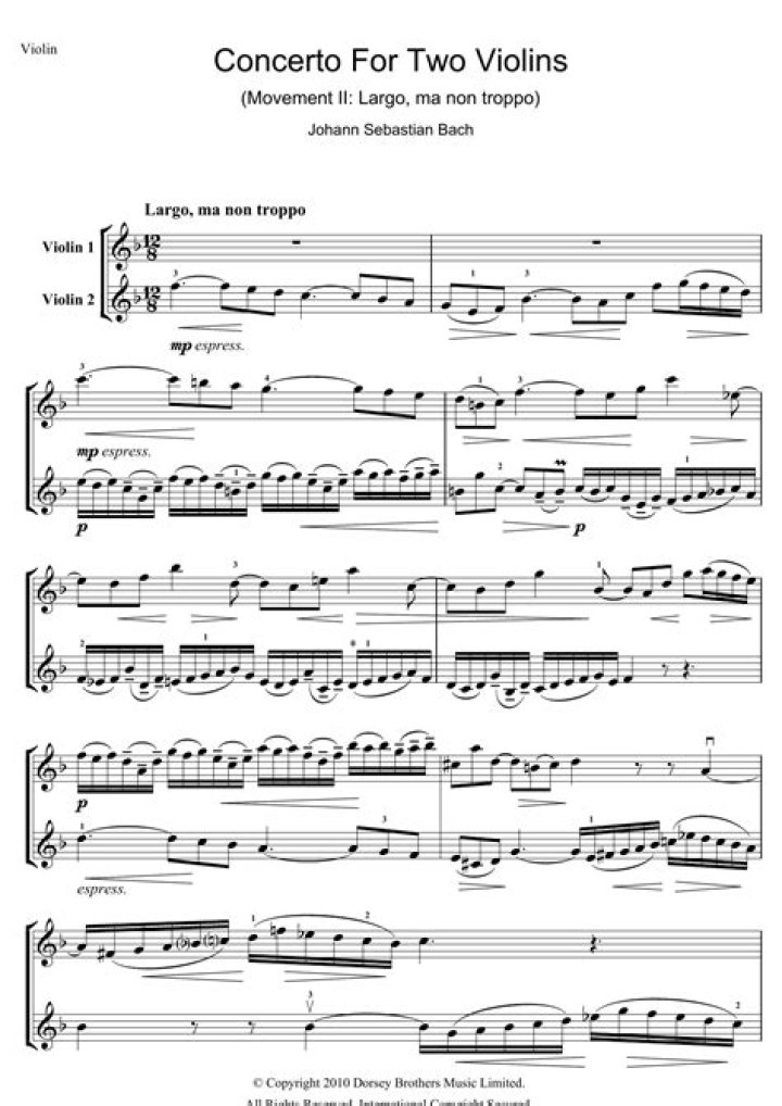 Free Concerto for Two Violins Sheet Music PDF Download