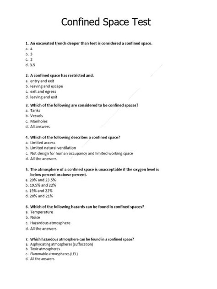 Confined Space Quiz Questions and Answers PDF: Test Your Safety Knowledge