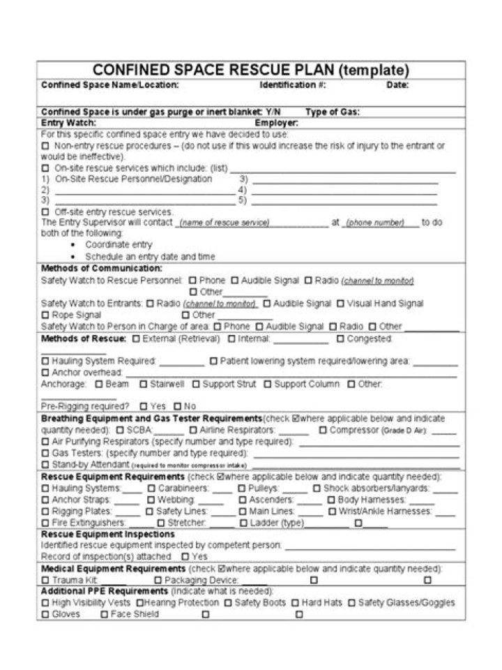Confined Space Rescue Plan Template PDF – Download Free Worksheet