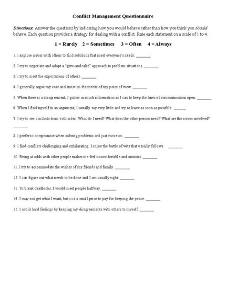 Download Free Conflict Management Questionnaire PDF for Effective Resolution