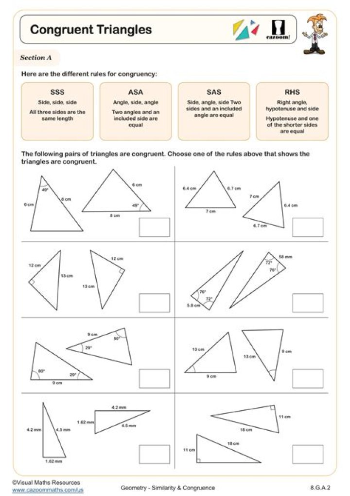 Congruence of Triangles Class 7 Worksheets PDF – Perfect Practice