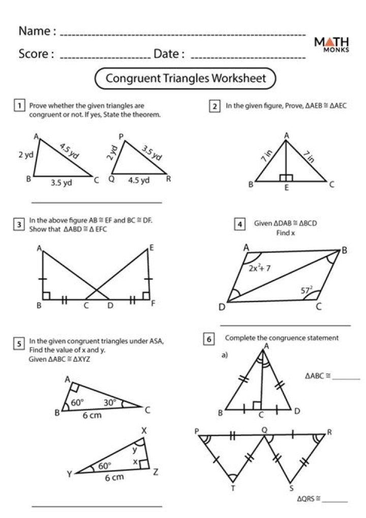 Class 9 Triangles Congruence Worksheet PDF for Quick Practice