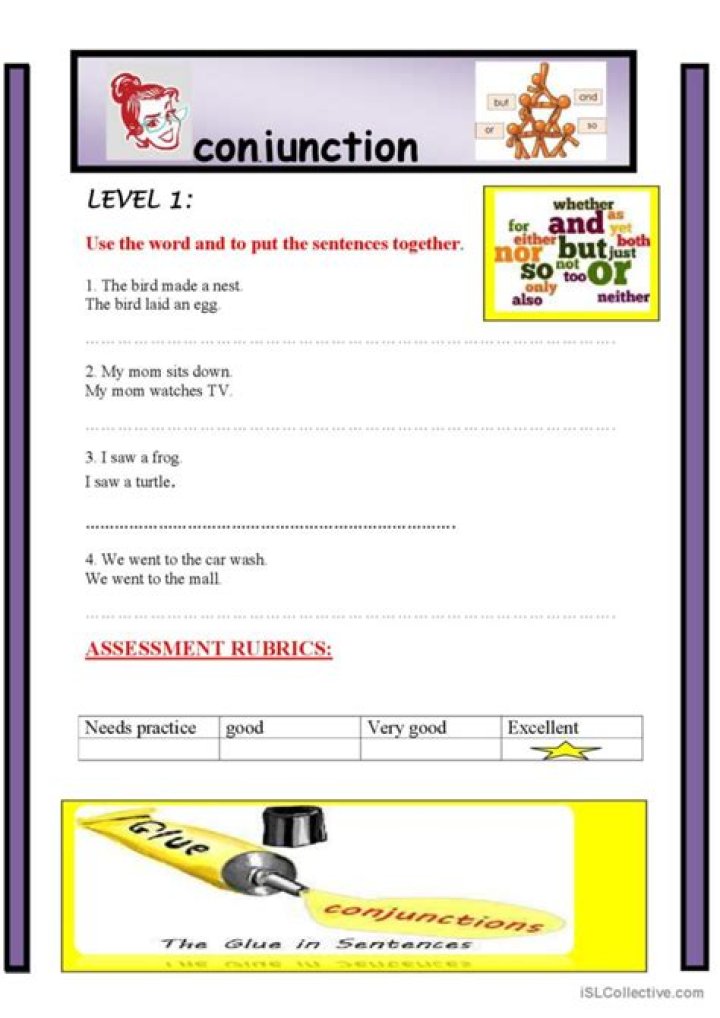 Free Conjunctions ESL Worksheets PDF for ESL Teachers and Learners