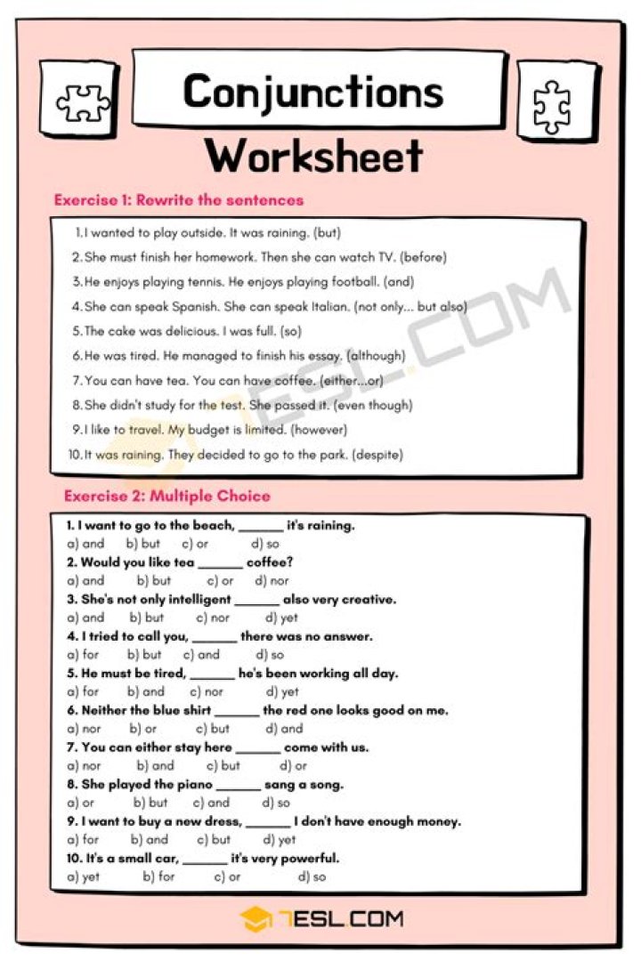 Conjunctions Exercises with Answers PDF: Practice & Perfect Coordinating Conjunctions