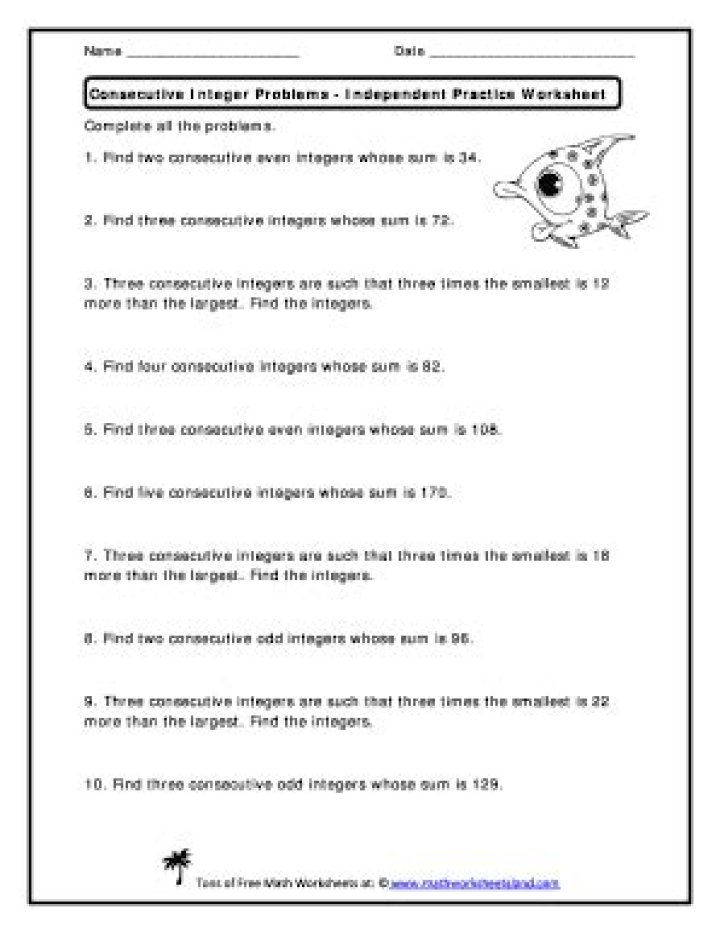 Consecutive Integers Worksheet with Answers PDF – Instant Download